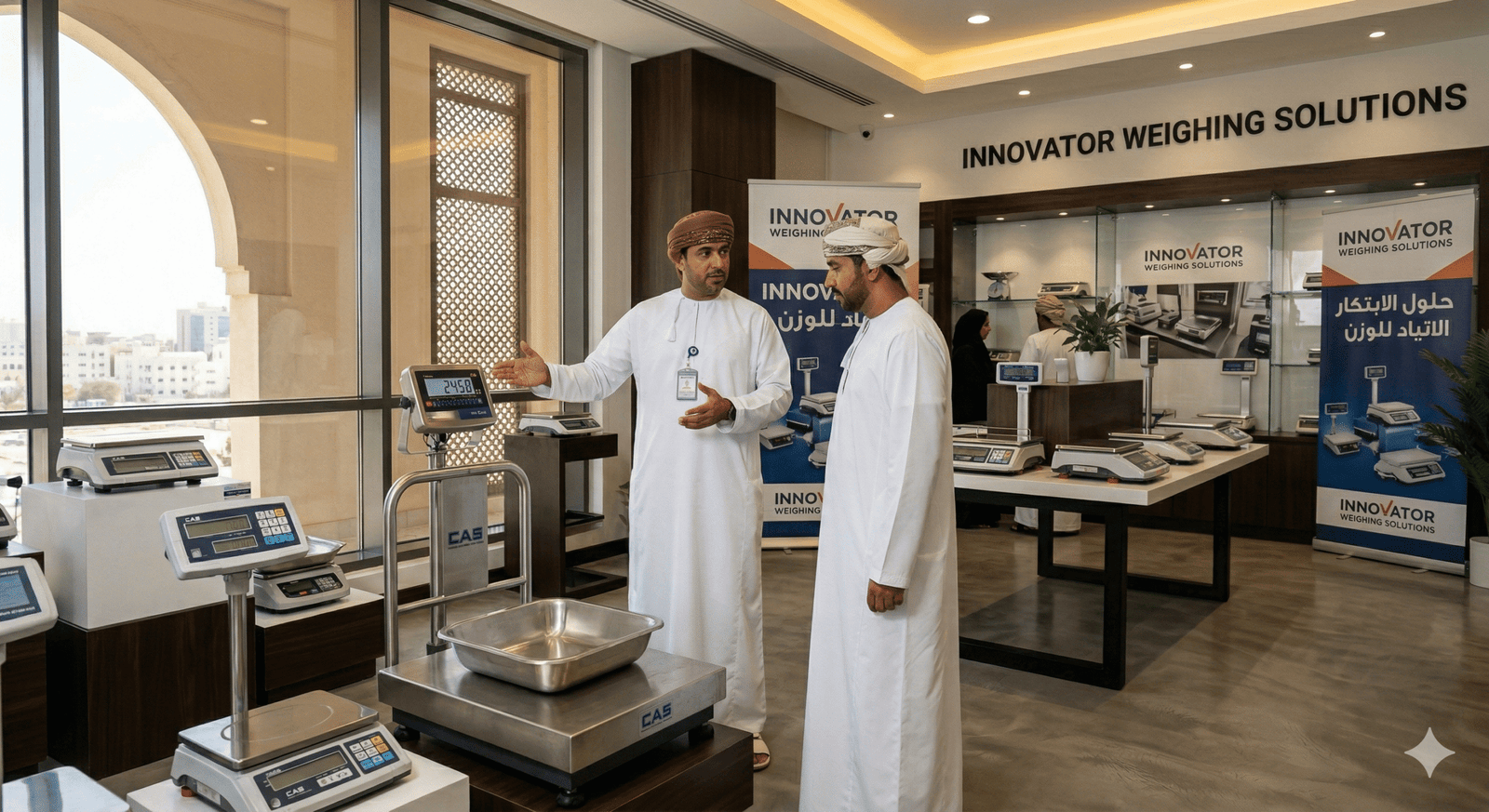 Industrial and commercial weighing scale sales in Oman showroom with digital platform scales and precision balances